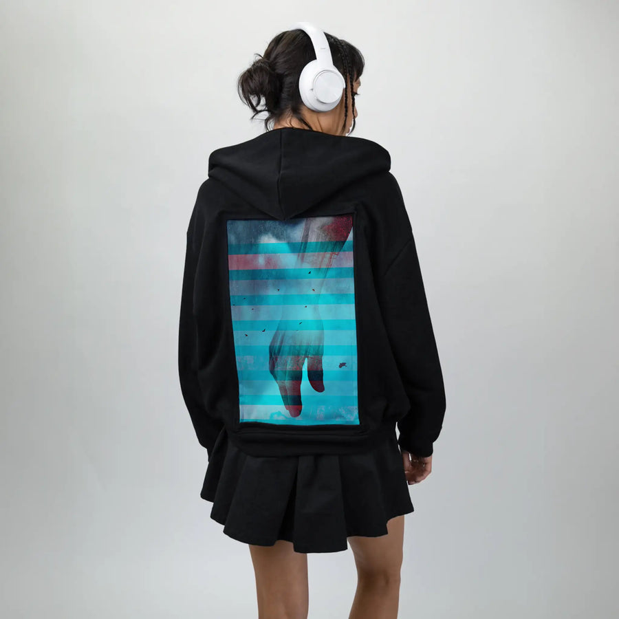 handscapecaress patch on female essential zip hoodie in after hours