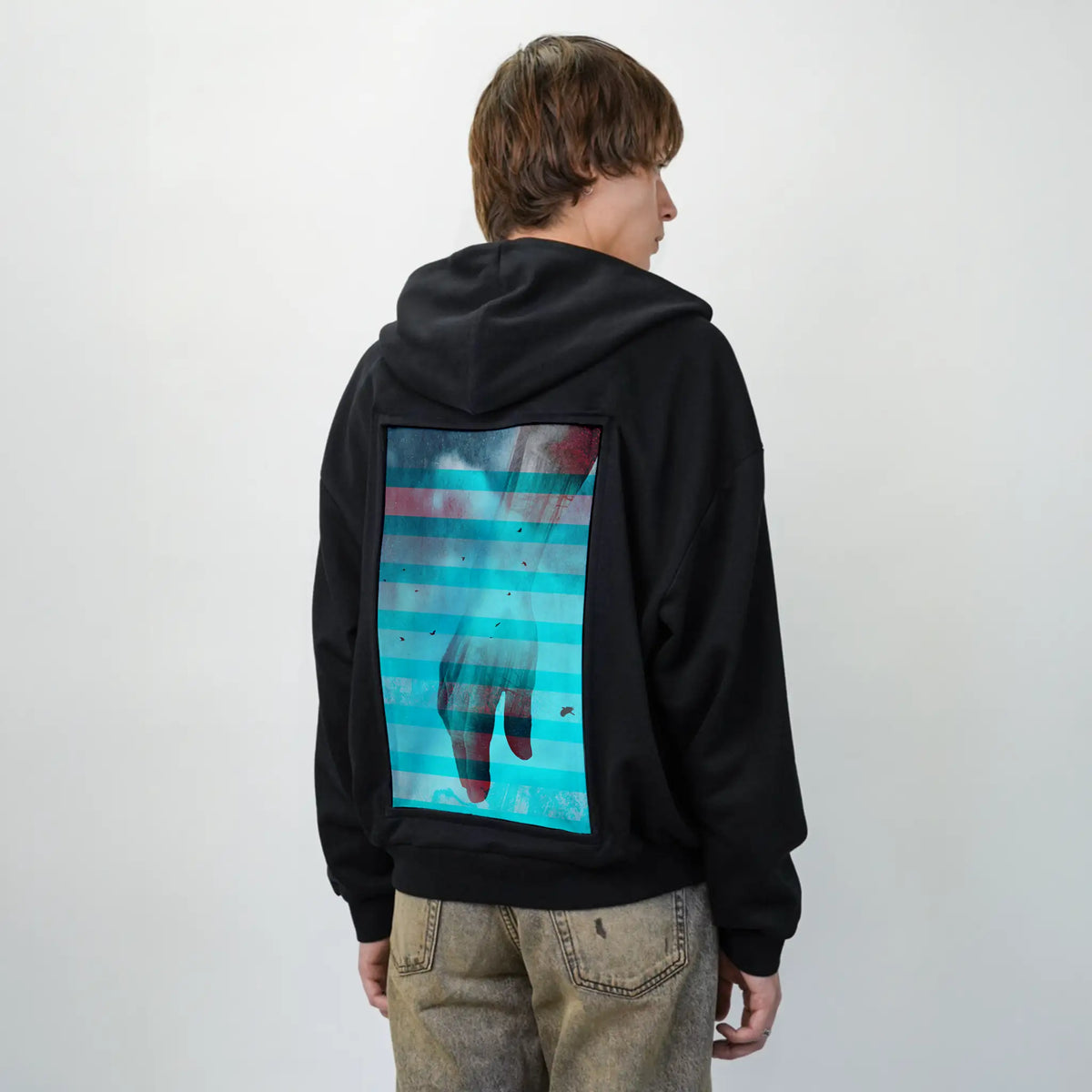 handscapecaress patch on male essential zip hoodie in after hours