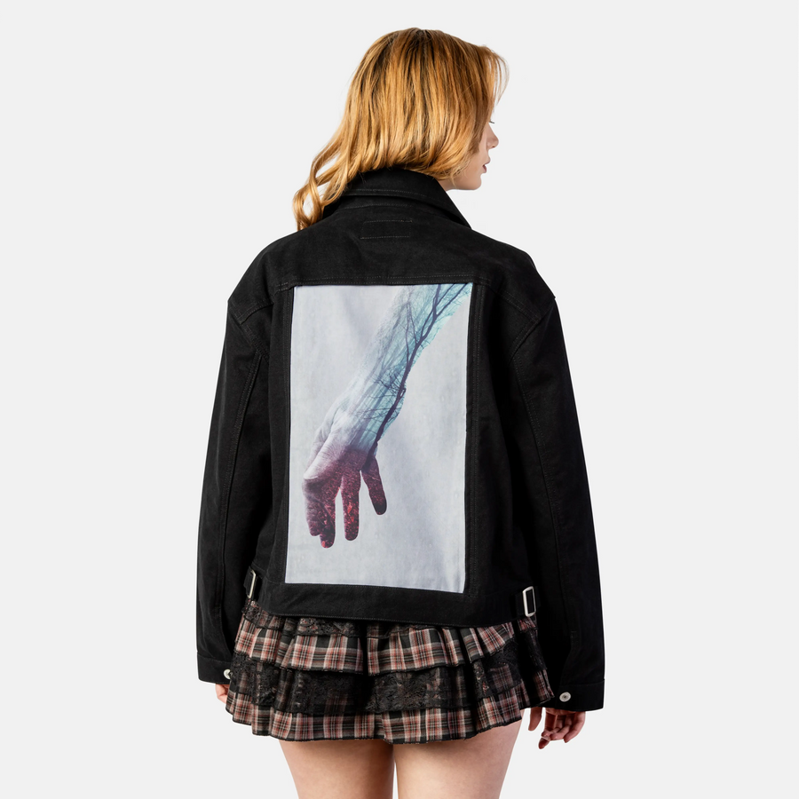 handscapepowerlines patch on female atelier canvas jacket in nightfall