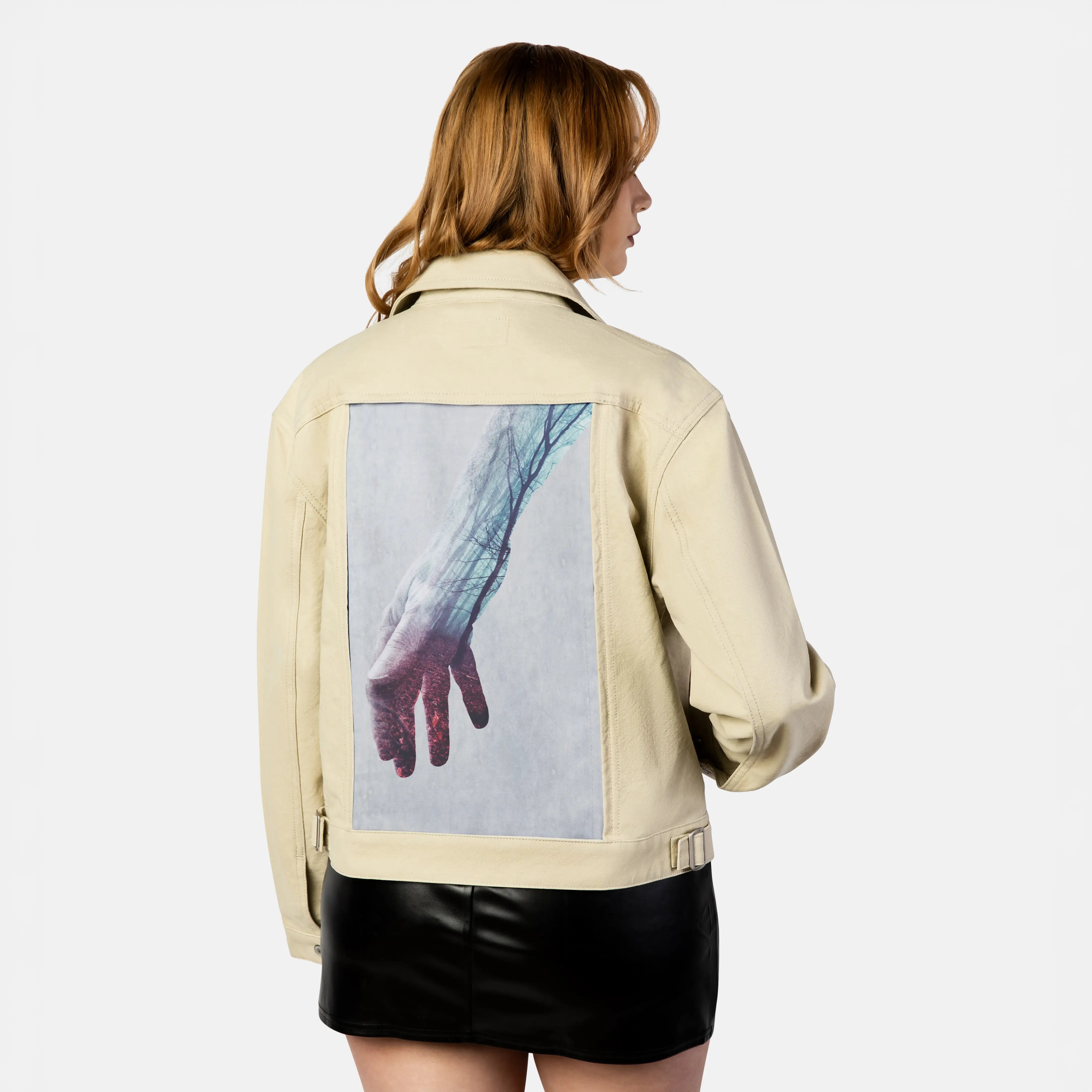 handscapepowerlines patch on female atelier canvas jacket in tan