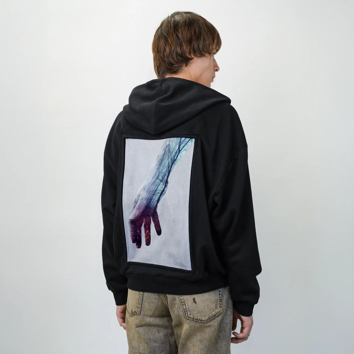 handscapepowerlines patch on male essential zip hoodie in after hours
