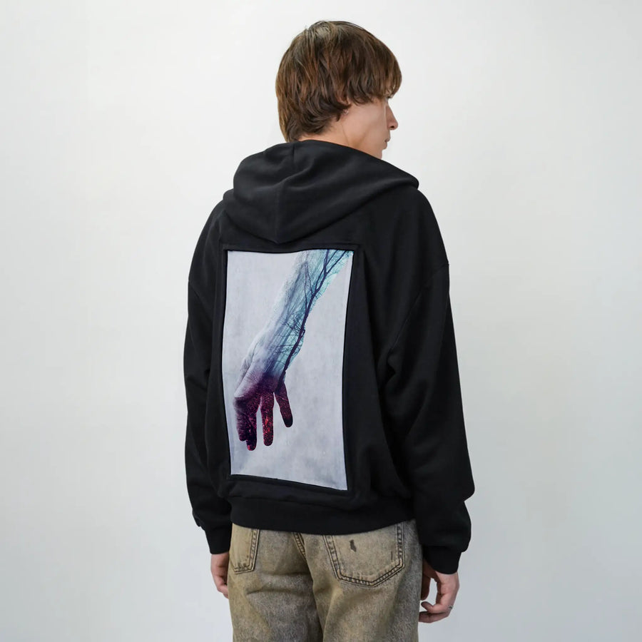 handscapepowerlines patch on male essential zip hoodie in after hours