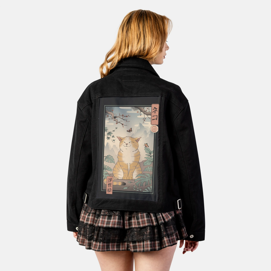 happyedocat patch on female atelier canvas jacket in nightfall