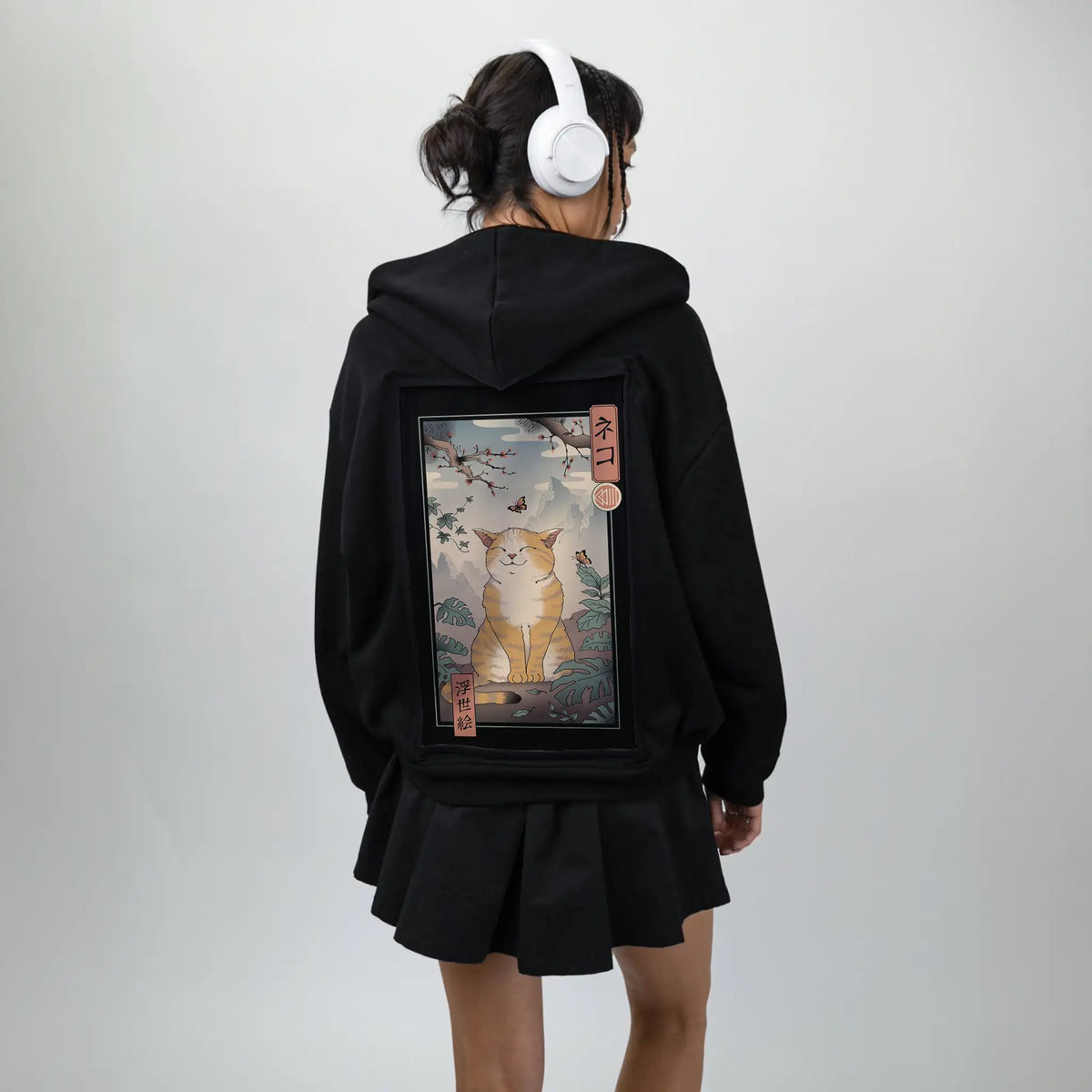 happyedocat patch on female essential zip hoodie in after hours