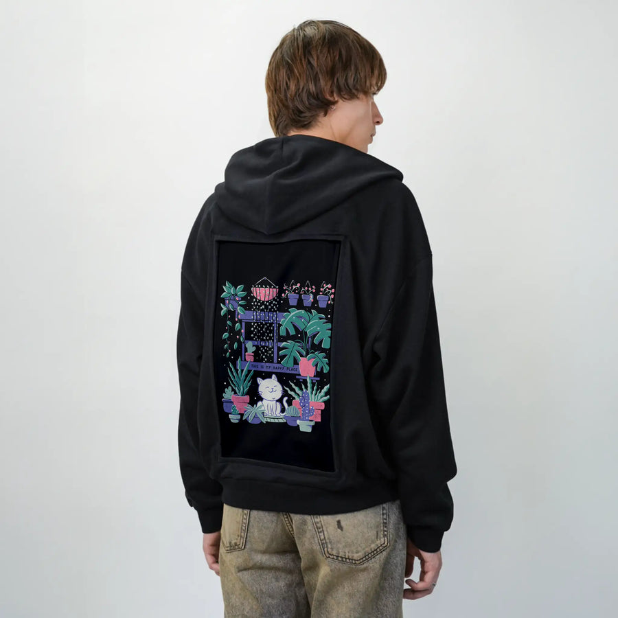 happyplaceplants patch on male essential zip hoodie in after hours