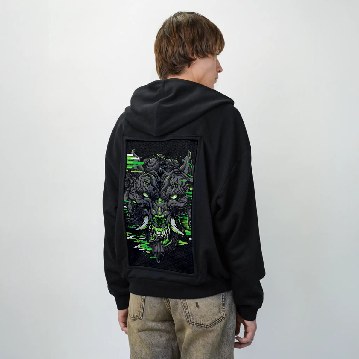 harlequinfuwolf patch on male essential zip hoodie in after hours