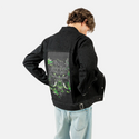 harlequinfuwolf patch on male og denim jacket in raven