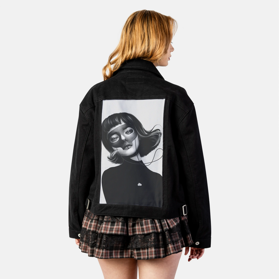 haunting patch on female atelier canvas jacket in nightfall