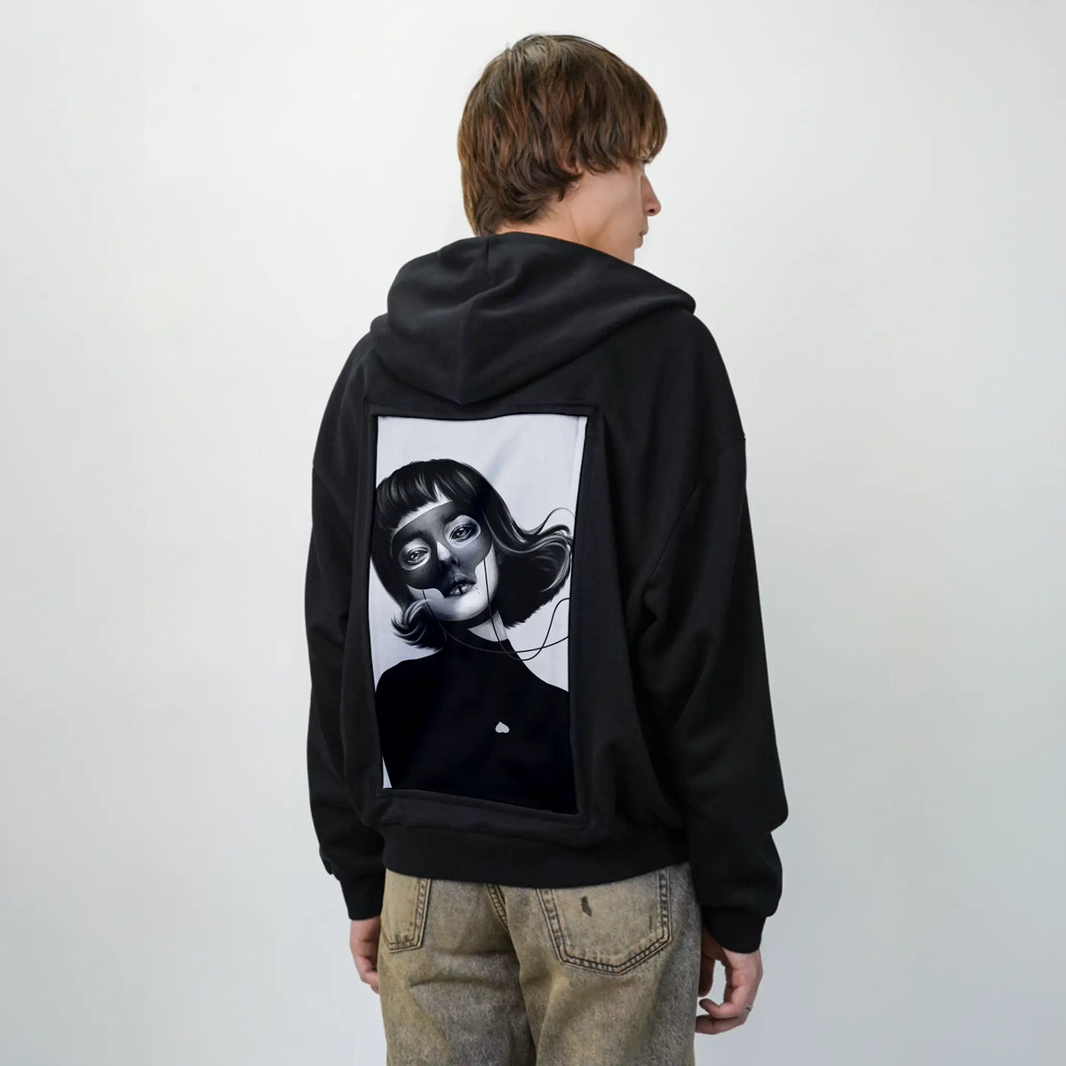 haunting patch on male essential zip hoodie in after hours