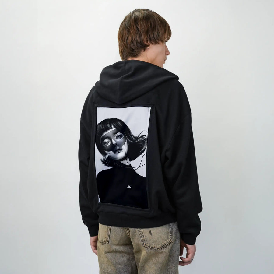 haunting patch on male essential zip hoodie in after hours