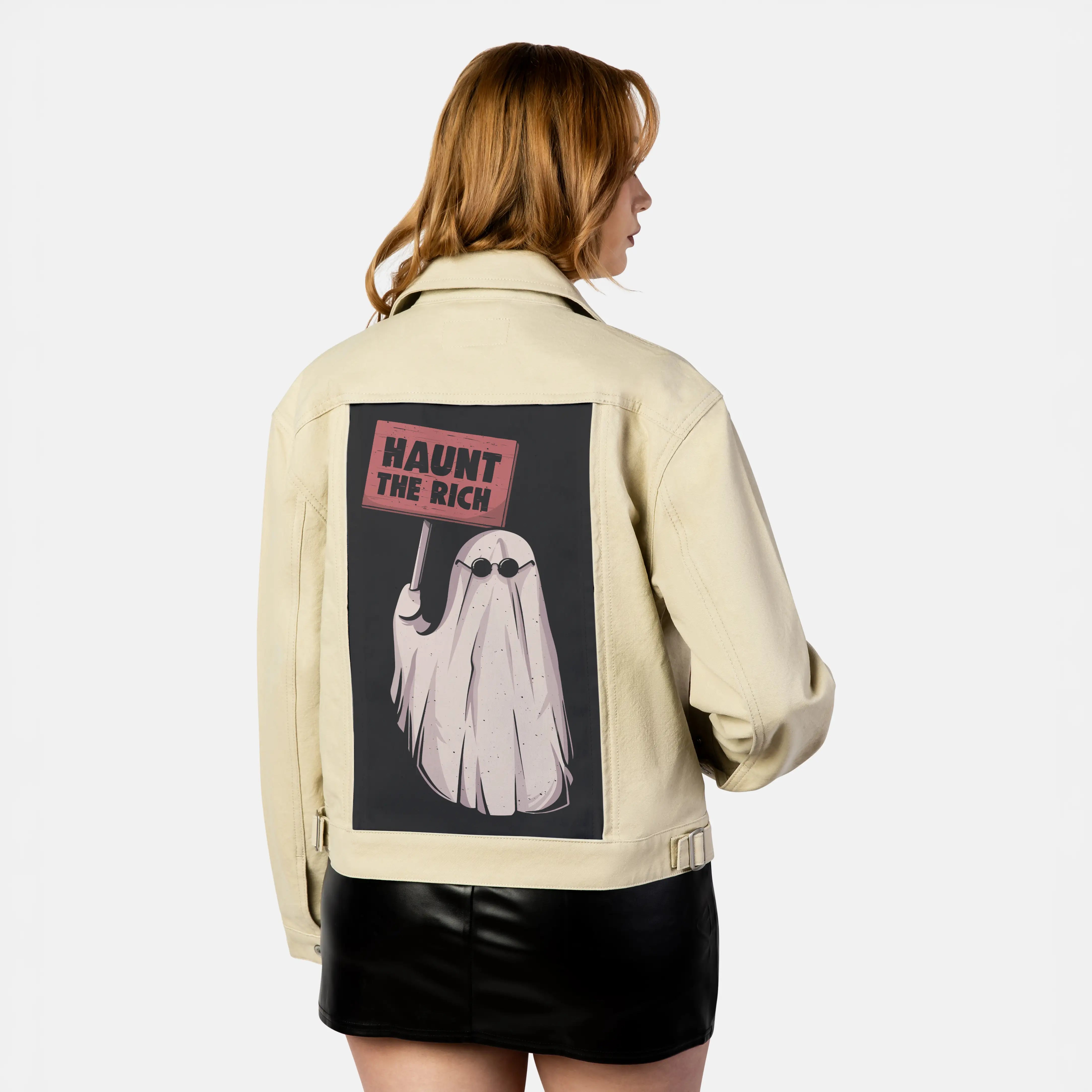 haunttherich patch on female atelier canvas jacket in tan
