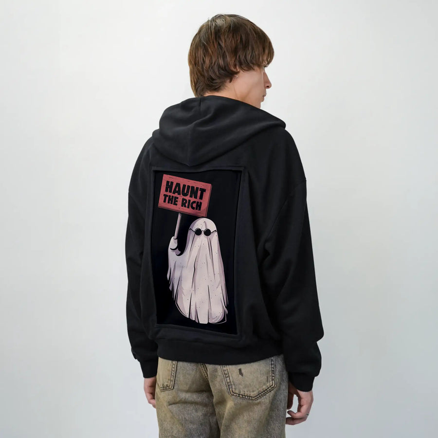 haunttherich patch on male essential zip hoodie in after hours