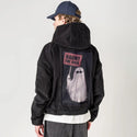 haunttherich patch on male retro cord hoodie in onyx