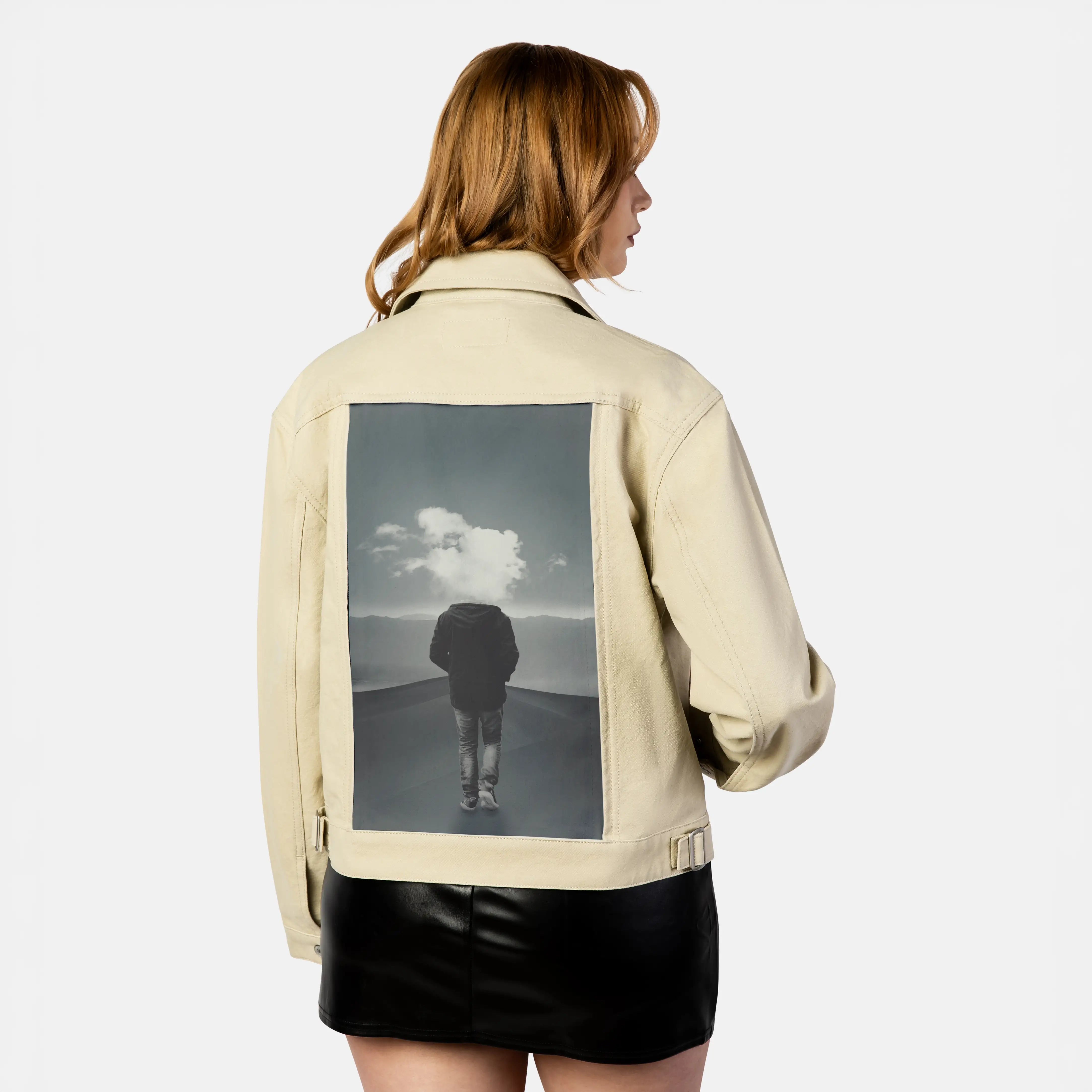 headincloud patch on female atelier canvas jacket in tan