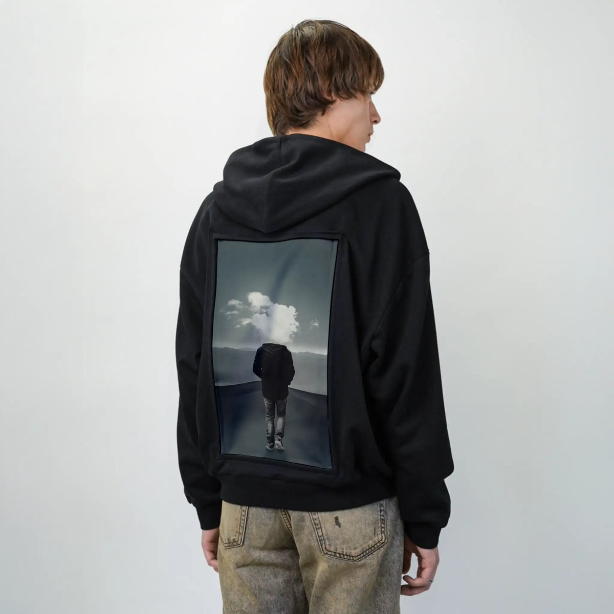 headincloud patch on male essential zip hoodie in after hours