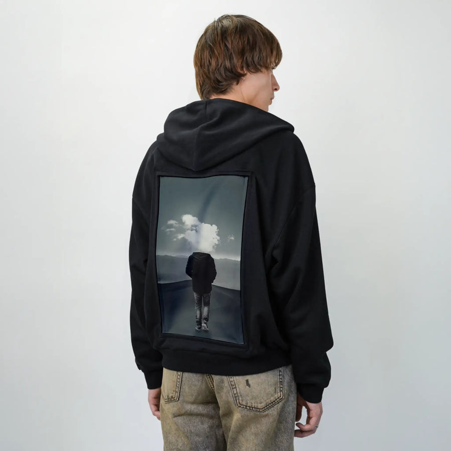 headincloud patch on male essential zip hoodie in after hours