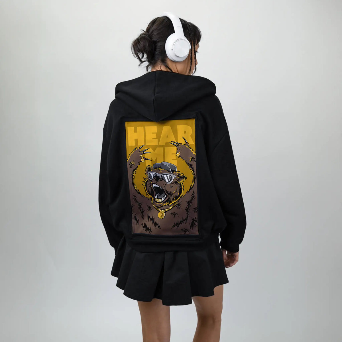 hearmeroar patch on female essential zip hoodie in after hours