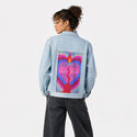 heartandmind patch on female og denim jacket in oceanside