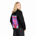 heartandmind patch on female og denim jacket in raven