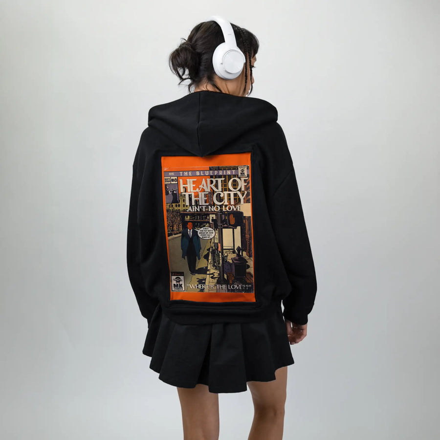 heartofthecity patch on female essential zip hoodie in after hours
