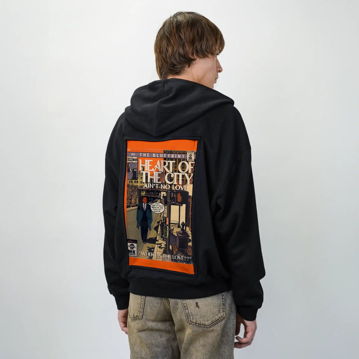 heartofthecity patch on male essential zip hoodie in after hours