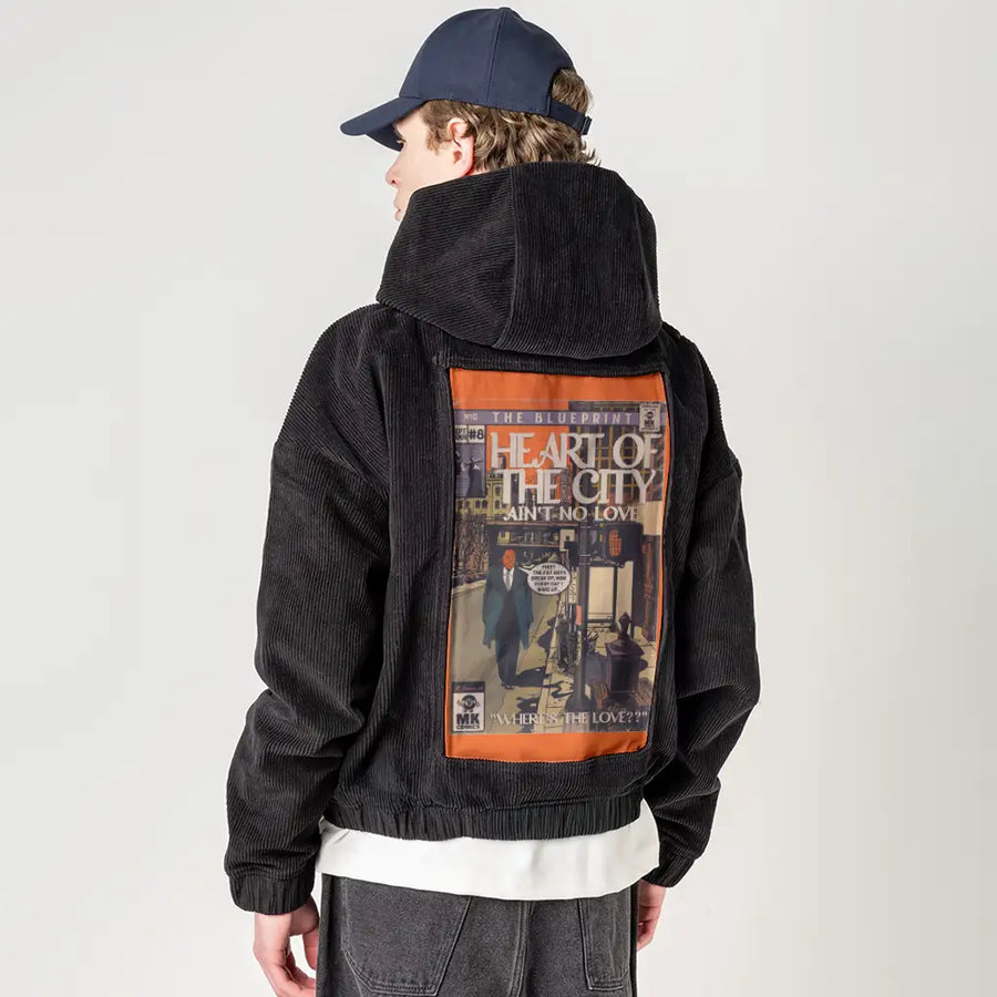heartofthecity patch on male retro cord hoodie in onyx