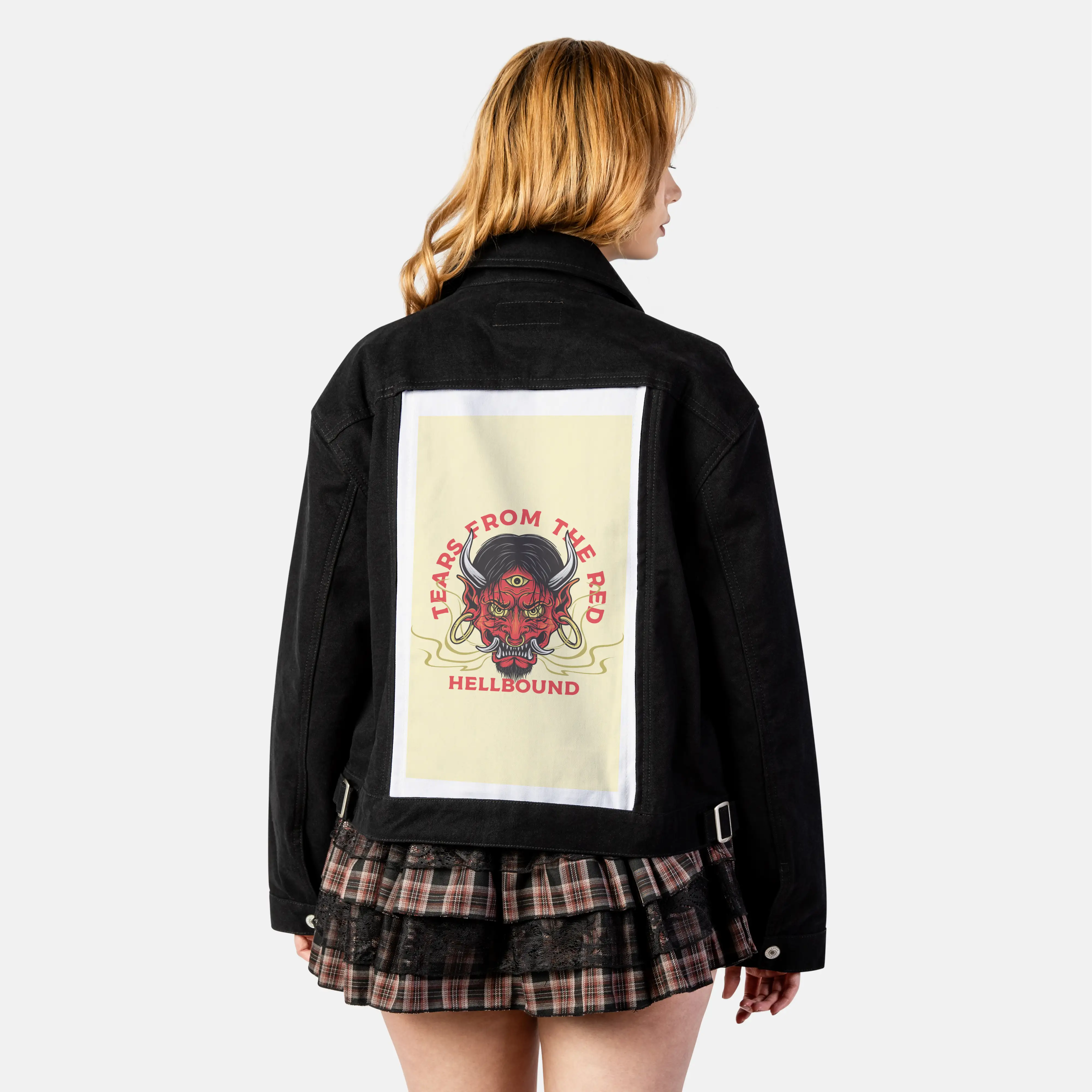 hellbound patch on female atelier canvas jacket in nightfall