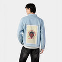 hellbound patch on male og denim jacket in oceanside