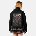 hellfireclub patch on female atelier canvas jacket in nightfall