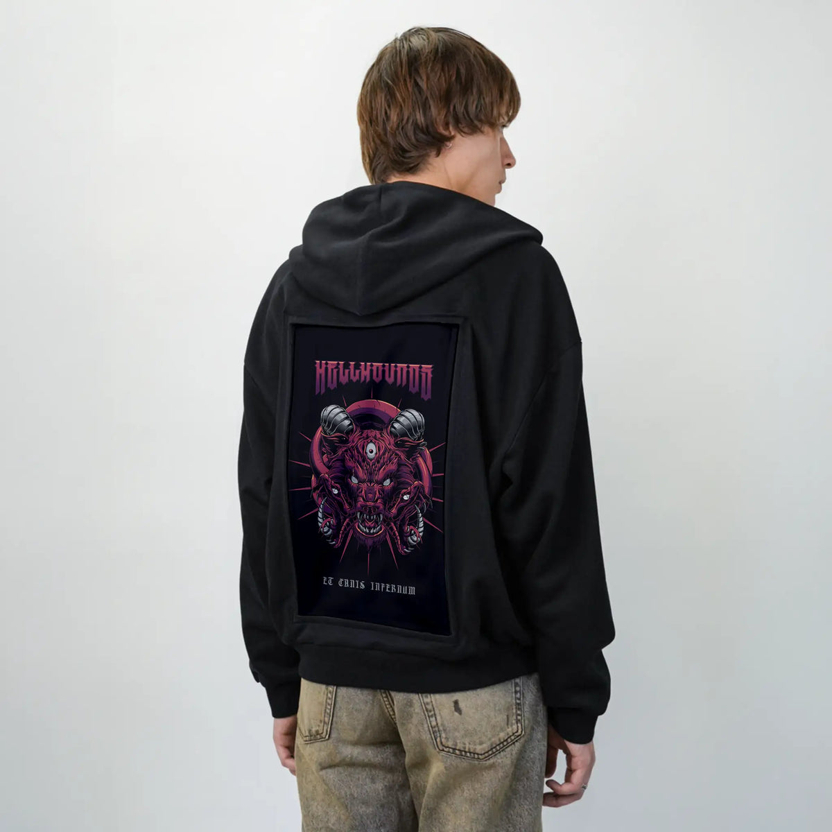 hellhounds patch on male essential zip hoodie in after hours