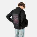 hellhounds patch on male og denim jacket in raven