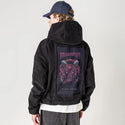 hellhounds patch on male retro cord hoodie in onyx