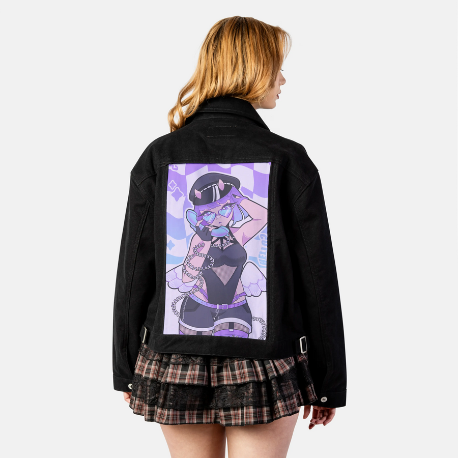 hellohello patch on female atelier canvas jacket in nightfall