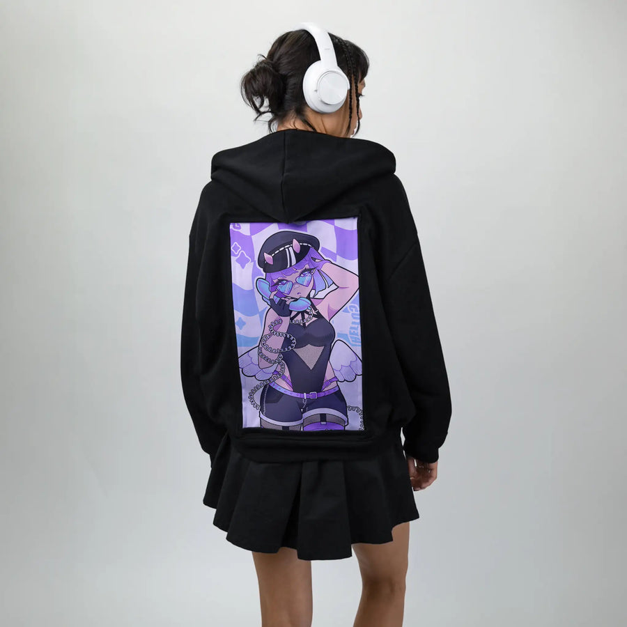 hellohello patch on female essential zip hoodie in after hours