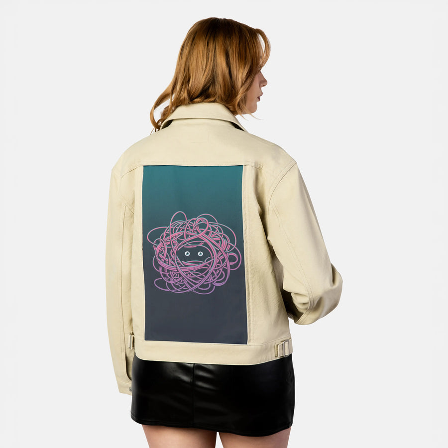 hidden patch on female atelier canvas jacket in tan