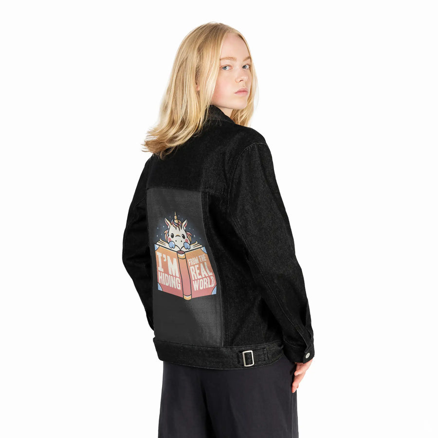 hidingfromtherealworld patch on female og denim jacket in raven