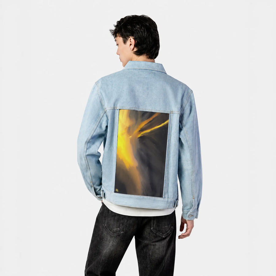 hisessence patch on male og denim jacket in oceanside