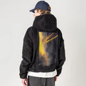 hisessence patch on male retro cord hoodie in onyx