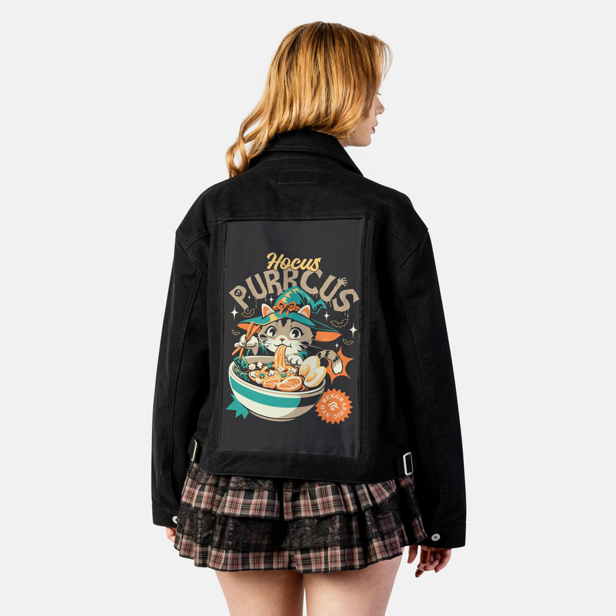 hocuspurrcus patch on female atelier canvas jacket in nightfall