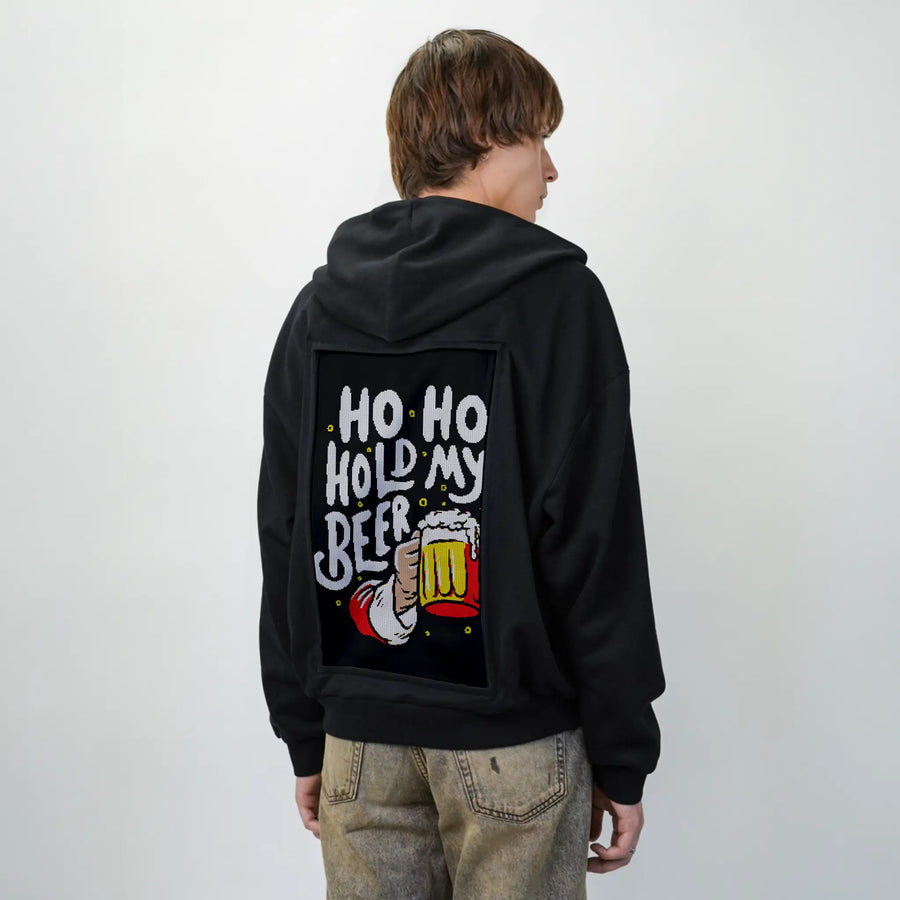 hohoholdmybeer patch on male essential zip hoodie in after hours