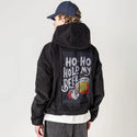 hohoholdmybeer patch on male retro cord hoodie in onyx