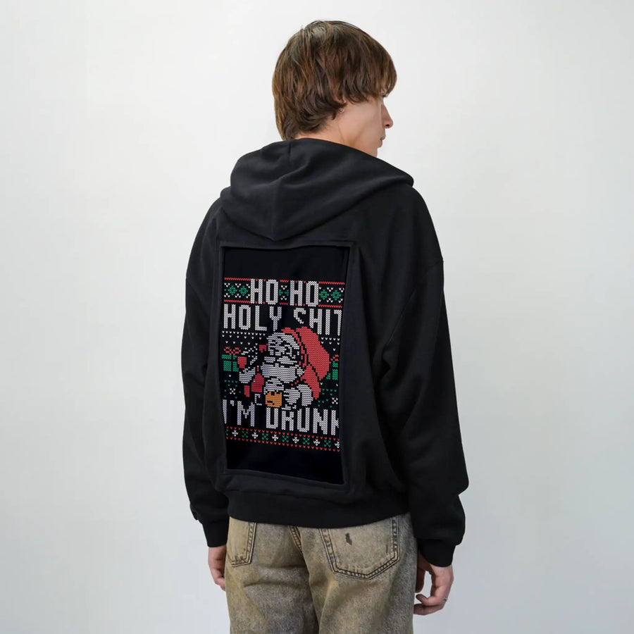 hohoholydrunk patch on male essential zip hoodie in after hours