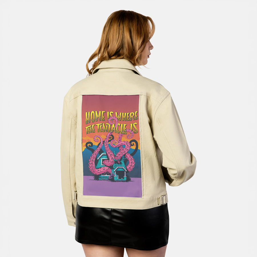 homeiswherethetentacleis patch on female atelier canvas jacket in tan
