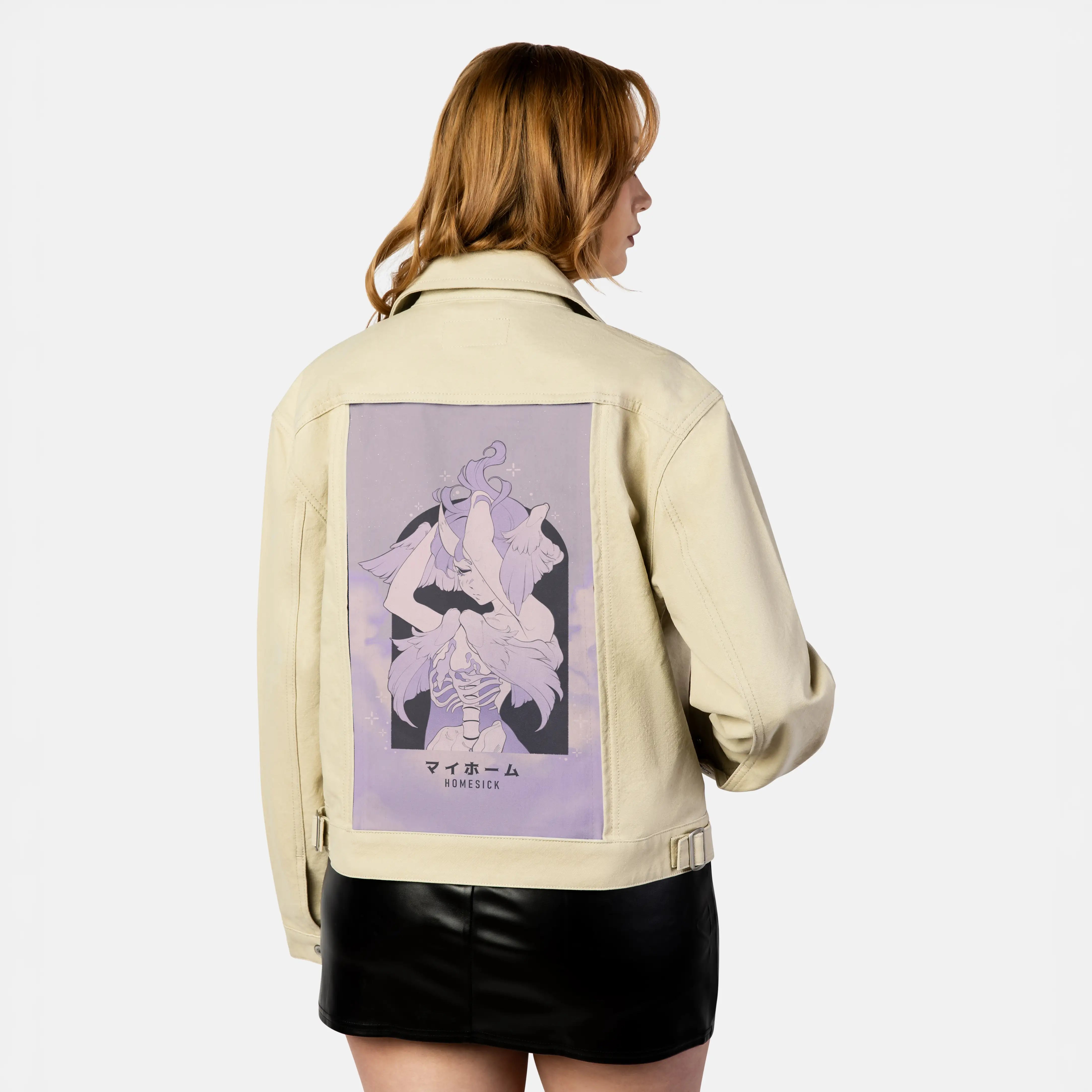 homesick patch on female atelier canvas jacket in tan