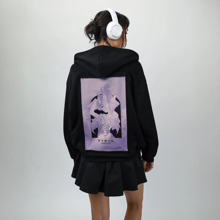 homesick patch on female essential zip hoodie in after hours