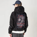 hopethisemailfindsyou patch on male retro cord hoodie in onyx