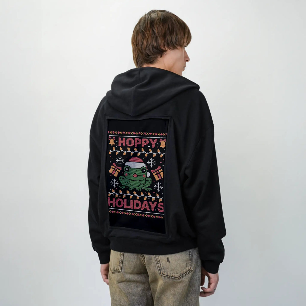 hoppyholidays patch on male essential zip hoodie in after hours