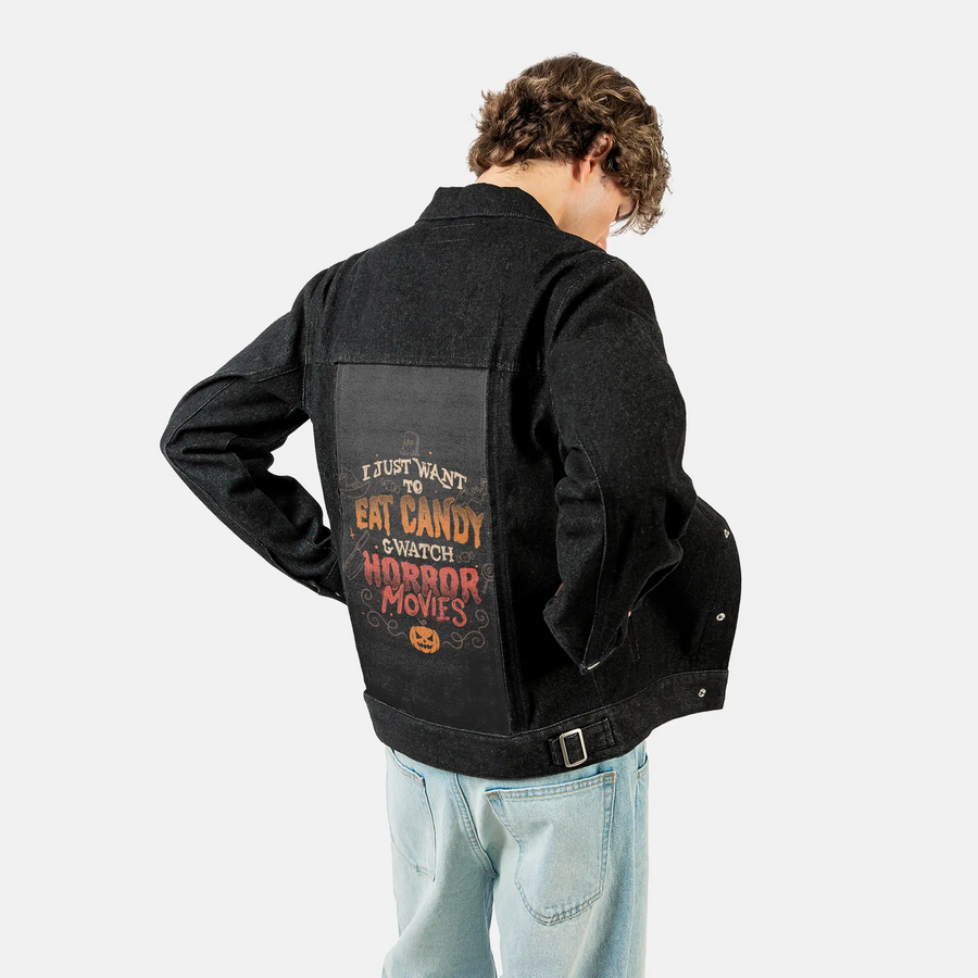 horrorandcandy patch on male og denim jacket in raven