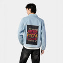 horrorpizzacouch patch on male og denim jacket in oceanside