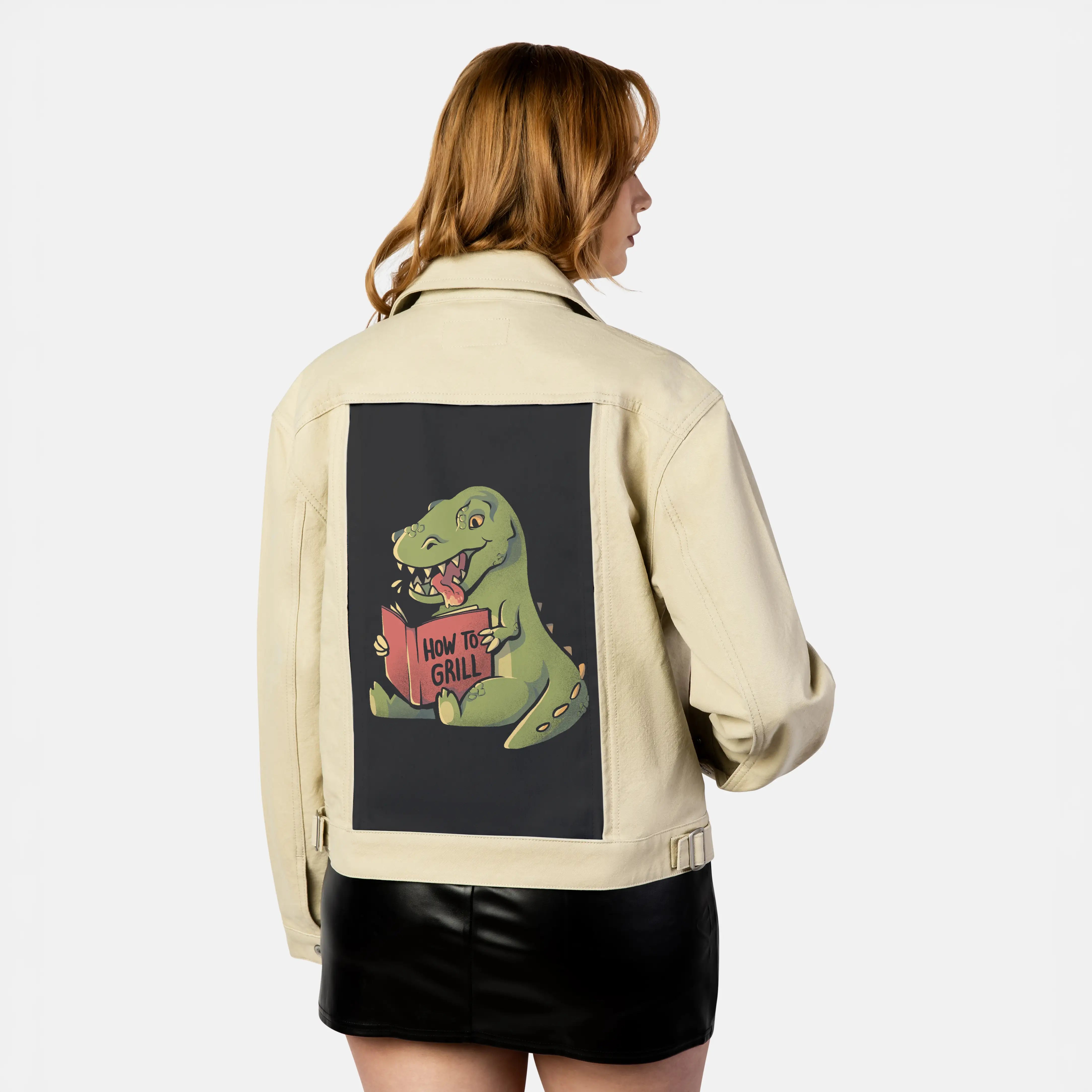 howtogrill patch on female atelier canvas jacket in tan